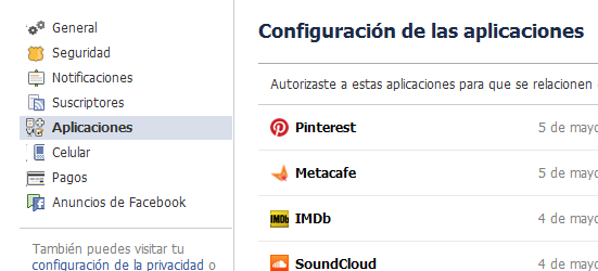 Eliminar aplicaciones en Facebook, esas que autopublican en el muro
